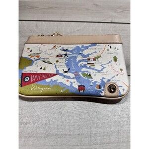 Spartina 449 Bay Dreams Maryland Map Wristlet Clutch Zip Pouch w Strap
